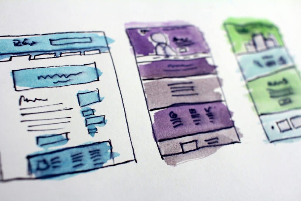 Hand-drawn mockups of automated email flow designs illustrating how workflow automation streamlines email marketing funnels for lead nurturing and conversion.