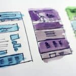 Hand-drawn website wireframes representing final-stage conversion tactics essential for bottom of the funnel success.