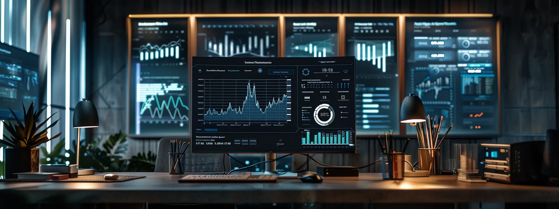 a modern office workspace, featuring a sleek computer screen displaying dynamic graphs and analytics dashboards, surrounded by digital tools that highlight ongoing data analysis and conversion funnel optimization. - Nurture Machines a modern office workspace, featuring a sleek computer screen displaying dynamic graphs and analytics dashboards, surrounded by digital tools that highlight ongoing data analysis and conversion funnel optimization.