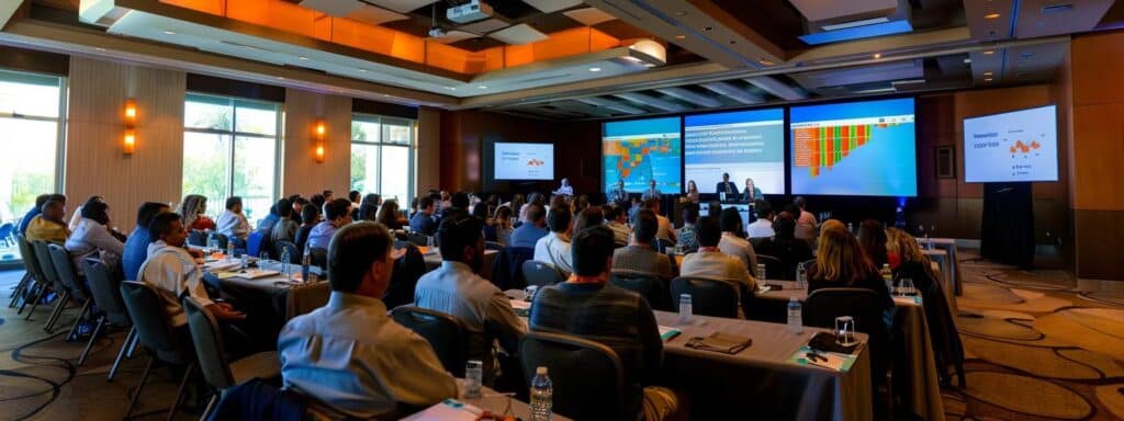 a dynamic conference room filled with diverse professionals engaged in a brainstorming session, surrounded by vibrant charts and digital screens showcasing effective target audience segmentation strategies.