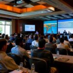 a dynamic conference room filled with diverse professionals engaged in a brainstorming session, surrounded by vibrant charts and digital screens showcasing effective target audience segmentation strategies.
