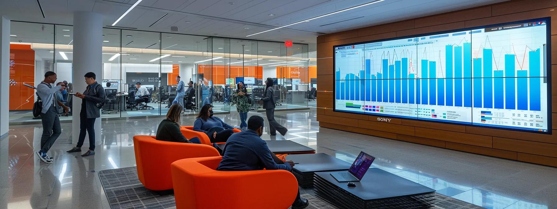 a sleek, modern office setting features a diverse team gathered around a high-tech touchscreen display, engaged in a dynamic discussion about customer demographics, with graphs and data visualizations illuminating the screen, showcasing the integration of internal and external data sources. - Nurture Machines a sleek, modern office setting features a diverse team gathered around a high-tech touchscreen display, engaged in a dynamic discussion about customer demographics, with graphs and data visualizations illuminating the screen, showcasing the integration of internal and external data sources.