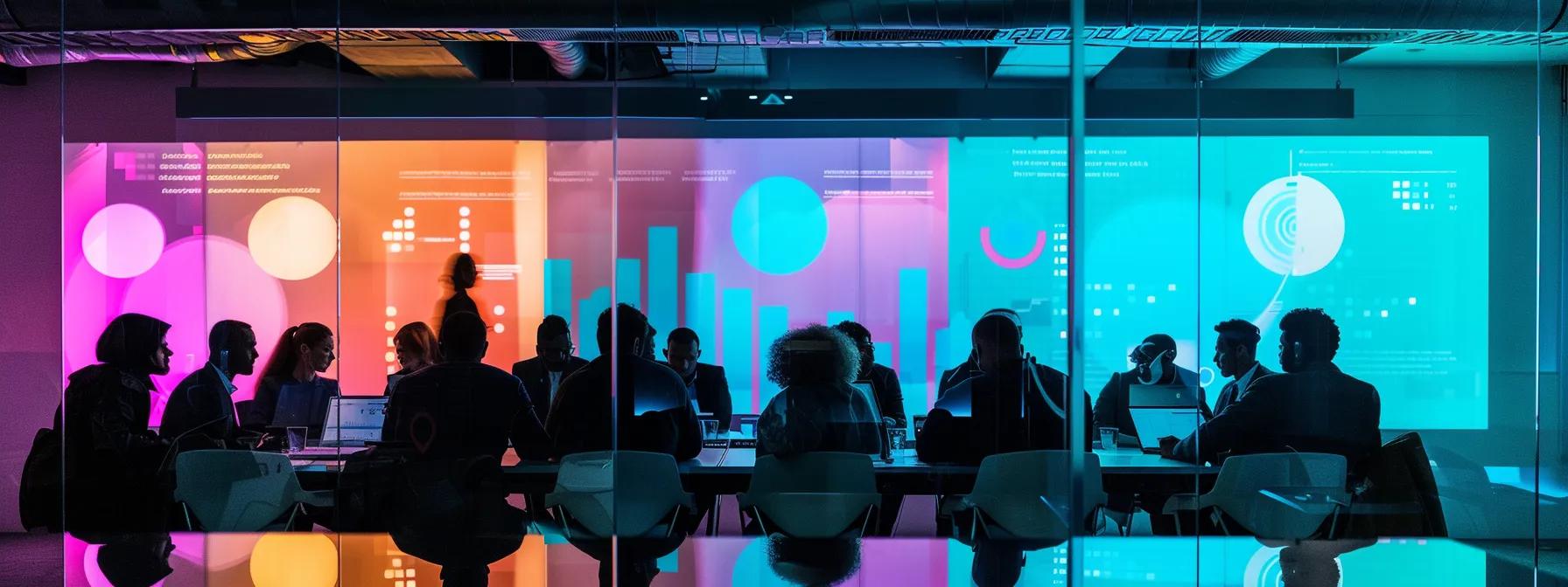 a modern office meeting room with a sleek conference table surrounded by diverse professionals analyzing colorful segmentation charts and graphs displayed on a high-tech screen, capturing the essence of strategic audience segmentation. - Nurture Machines a modern office meeting room with a sleek conference table surrounded by diverse professionals analyzing colorful segmentation charts and graphs displayed on a high-tech screen, capturing the essence of strategic audience segmentation.