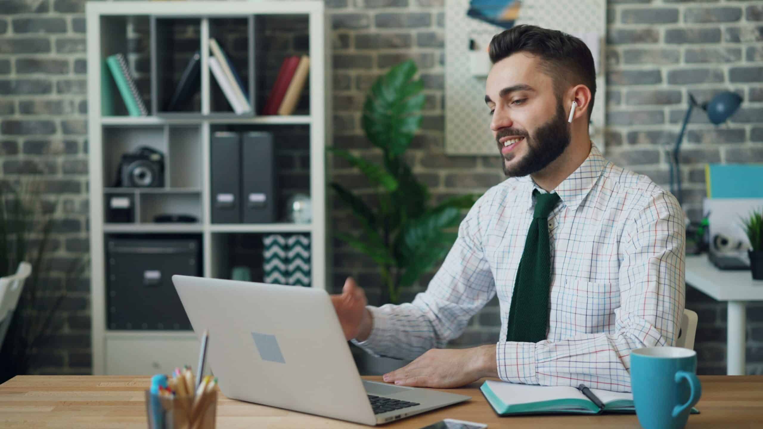 Professional building client relationships through virtual meeting to enhance brand trust.