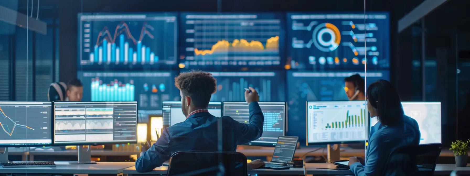 a dynamic office scene depicts a focused team analyzing customer data on sleek monitors, with visual graphs highlighting retention strategies and loyalty programs, illuminated by soft, modern lighting that emphasizes collaboration and innovation. - Nurture Machines a dynamic office scene depicts a focused team analyzing customer data on sleek monitors, with visual graphs highlighting retention strategies and loyalty programs, illuminated by soft, modern lighting that emphasizes collaboration and innovation.