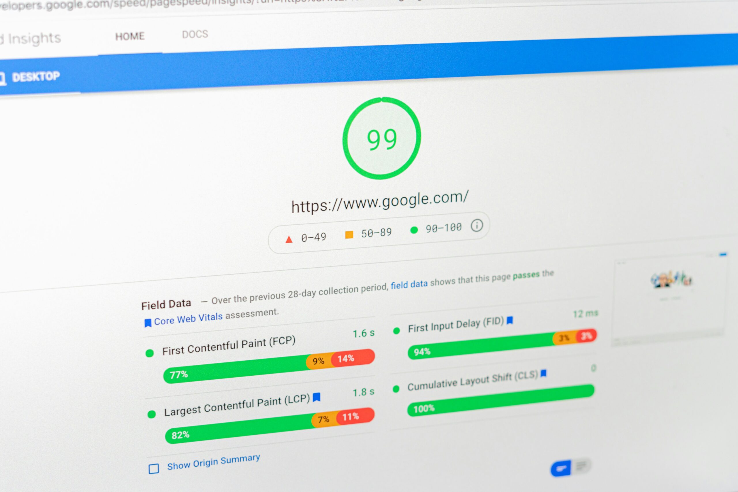 A high Google PageSpeed score highlights the importance of fast, optimized landing pages for boosting lead conversion.