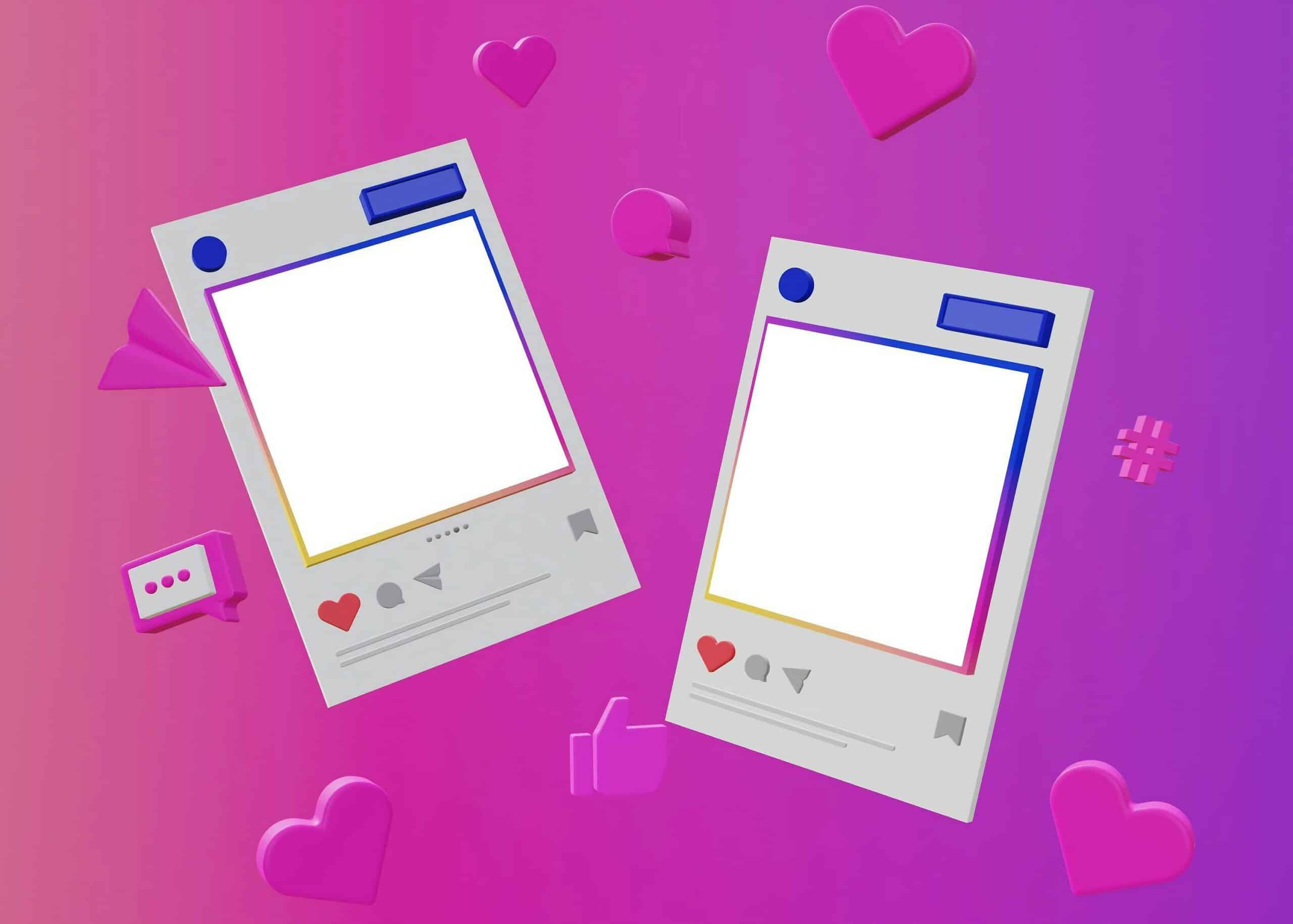 Two stylized social media post templates surrounded by icons like hearts and likes, symbolizing how poorly executed campaigns can fail to attract or engage potential customers. - Nurture Machines Two stylized social media post templates surrounded by icons like hearts and likes, symbolizing how poorly executed campaigns can fail to attract or engage potential customers.